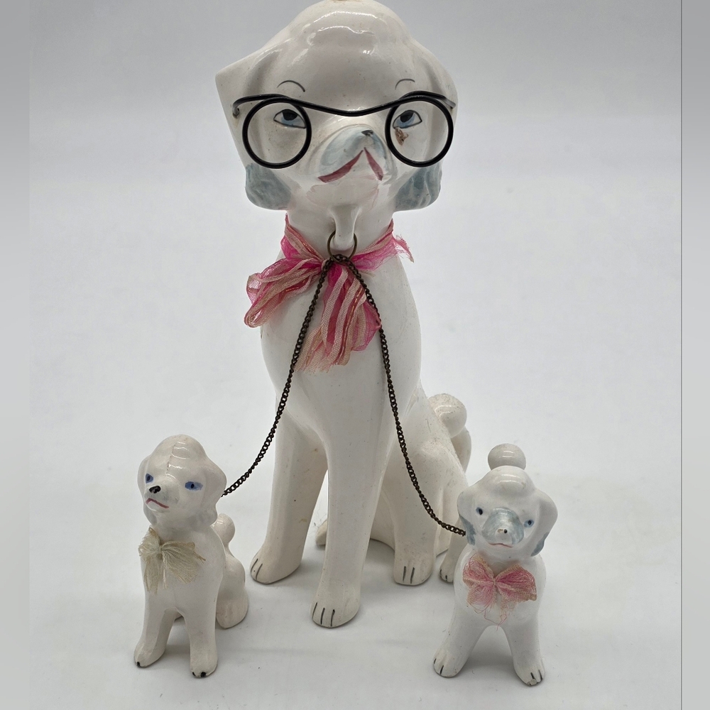 Antique Porcelain 3 Poodles Figurine Unique Vintage Grandma Decor